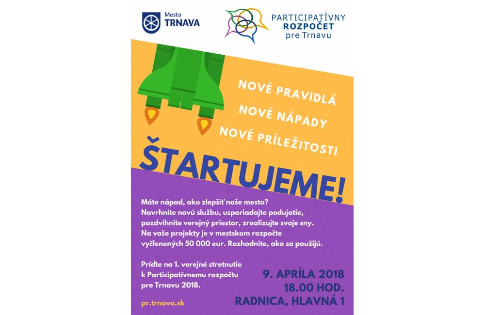 Už 9. apríla bude prvé stretnutie k novému participatívnemu rozpočtu mesta Trnava, všetci sú pozvaní