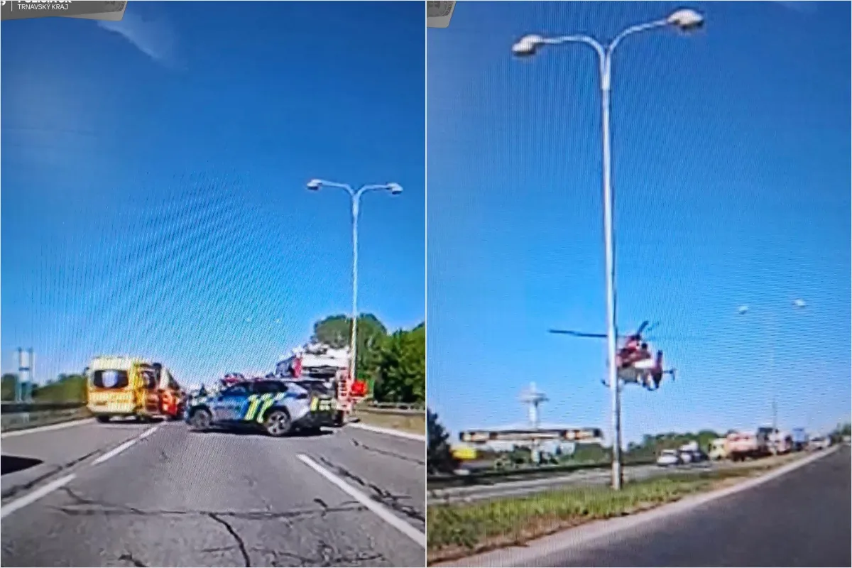 FOTO: Na vjazde do Piešťan sa zrazilo niekoľko áut s autobusom. Z miesta hlásia zranených, zasahoval aj vrtuľník