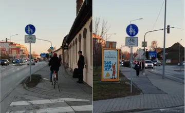 Na jednej z ulíc v Trnave môžu cyklisti jazdiť aj po chodníku. Miestnych to rozdelilo, kto bude zodpovedný za nehodu?