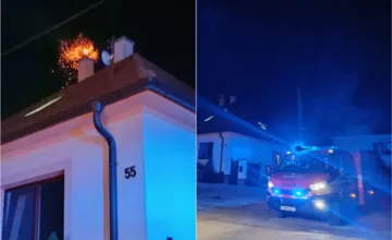 FOTO: Komín rodinného domu v obci piešťanského okresu zasiahol požiar, zasahovali dobrovoľní hasiči