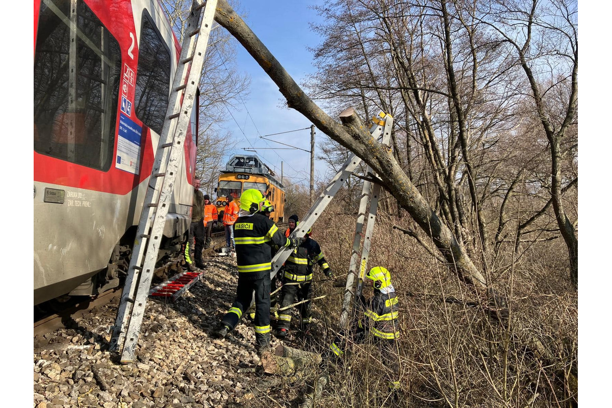 FOTO: Na trati Trnava - Kúty spadol na vlak strom, zasahovali hasiči, foto 2
