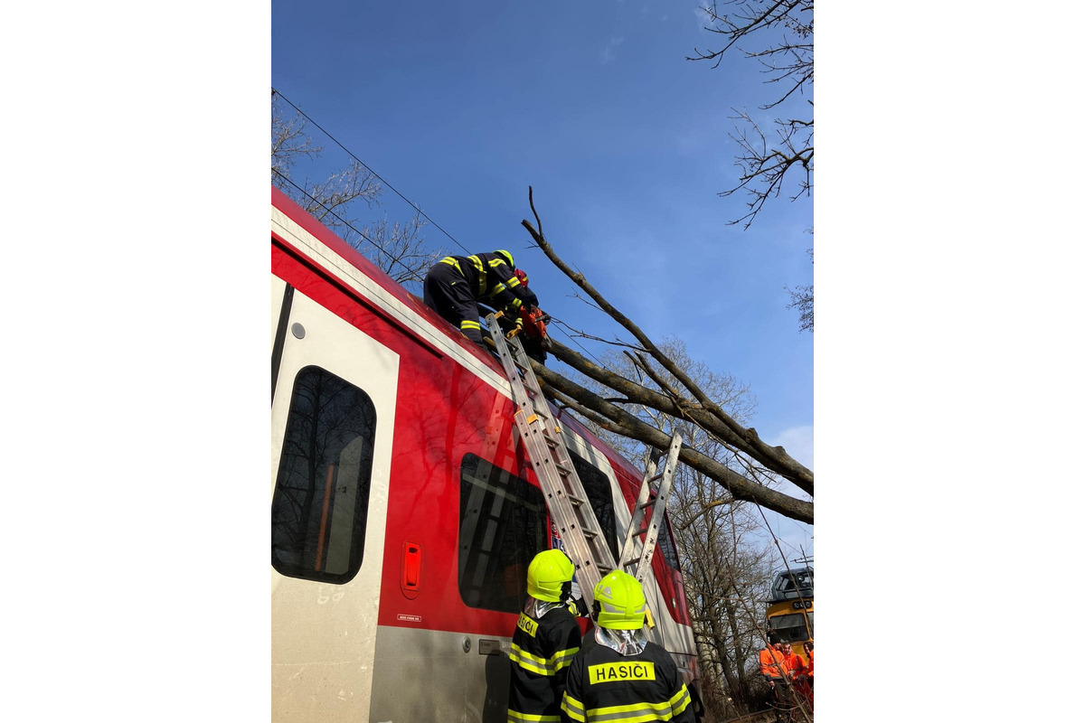 FOTO: Na trati Trnava - Kúty spadol na vlak strom, zasahovali hasiči, foto 7