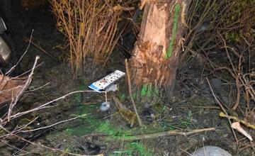 FOTO: Vodič prešiel cez betónový stĺp a narazil do stromu